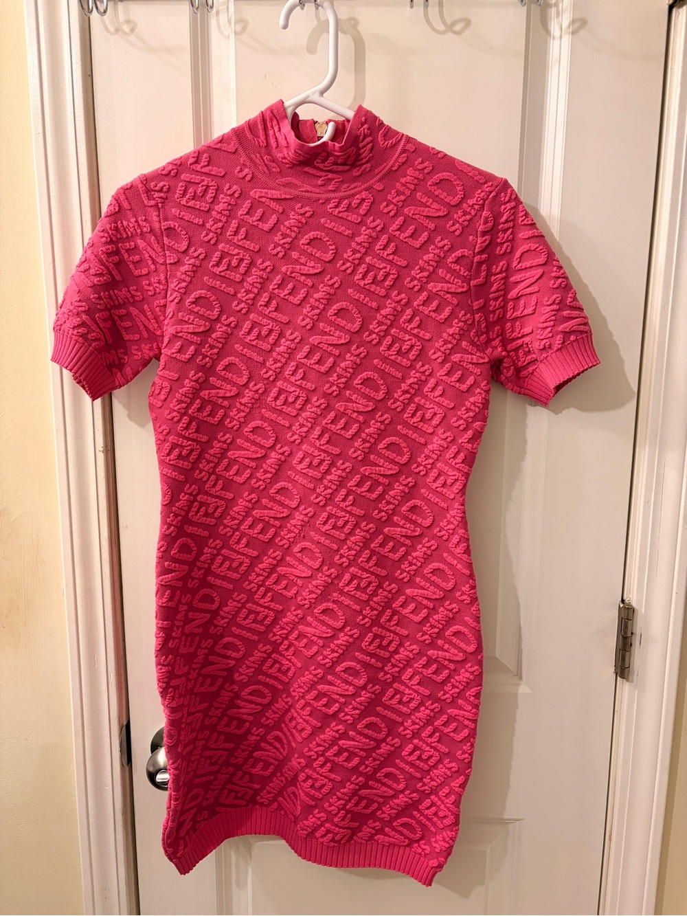 Fendi Hot Pink Logo-Embossed Knit Mini Dress